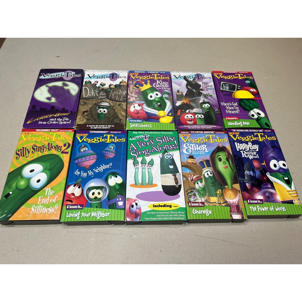 VeggieTales VHS Lot of 10 Big Idea LarryBoy Esther Dave Giant Pickle Sing-Along